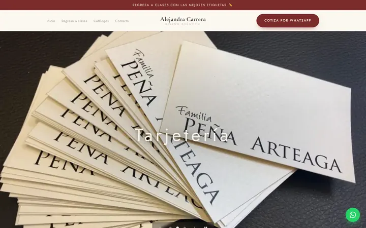 Portada del sitio de Alejandra Carrera (alejandracarrera.com) en computadora, diseñado por Blixtor