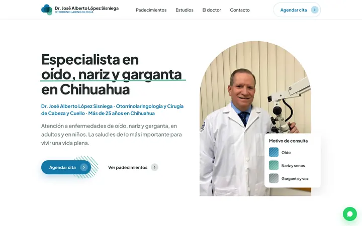 Portada del sitio de Dr. López Sisniega (drlopezsisniega.com) en computadora, diseñado por Blixtor