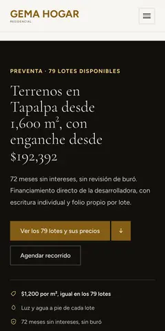Sitio de Gema Hogar Residencial (gemahogaresidencial.com) visto en un celular