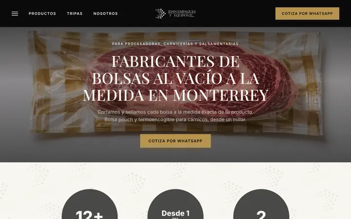 Portada del sitio de Jenn Empaques y Equipos (jennempaques.com) en computadora, diseñado por Blixtor