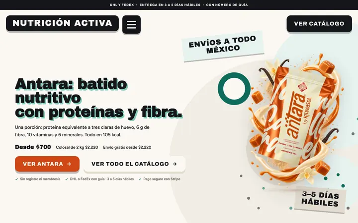 Portada del sitio de Nutrición Activa (nutricionactiva.net) en computadora, diseñado por Blixtor