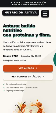 Sitio de Nutrición Activa (nutricionactiva.net) visto en un celular
